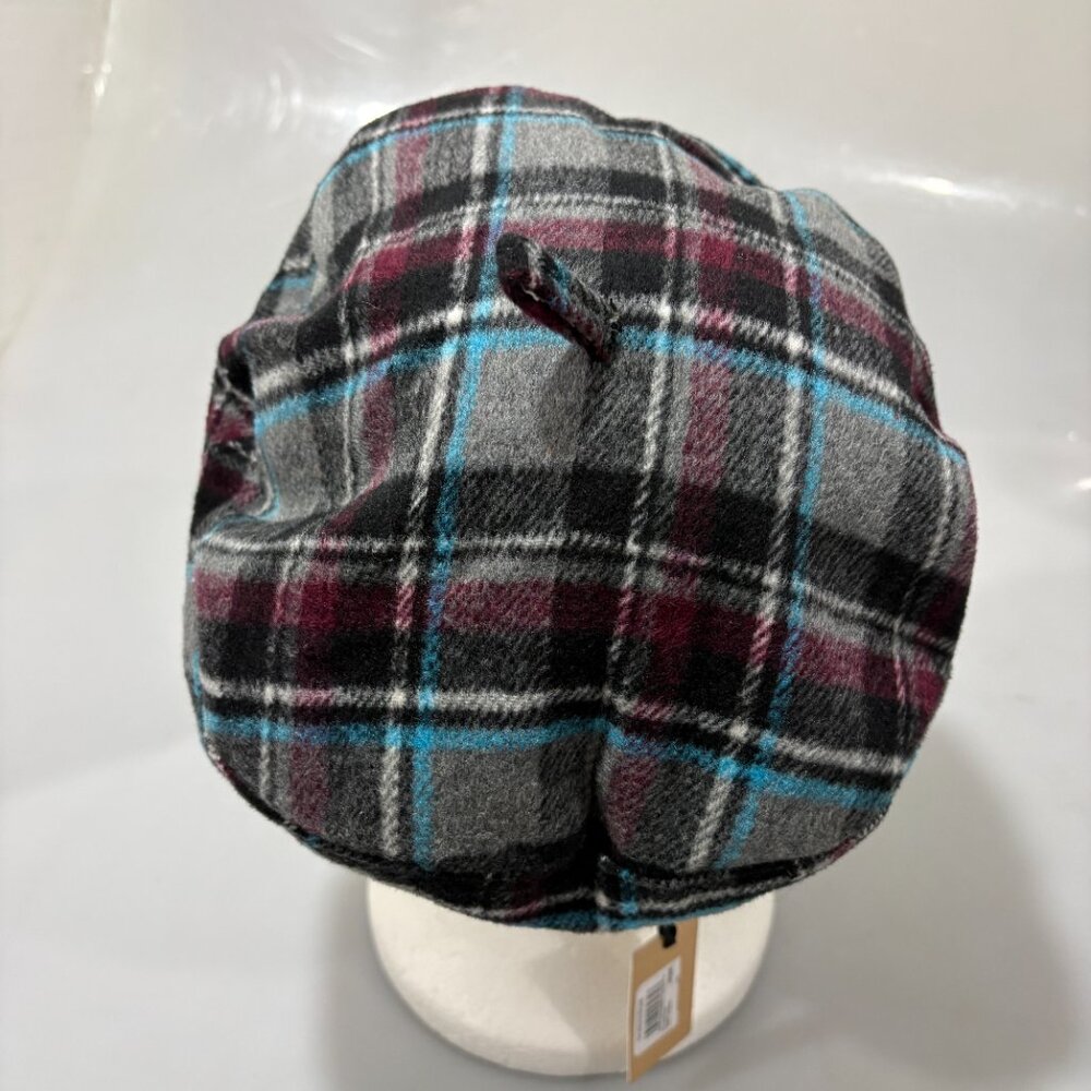 Halogen Gray Burgundy Blue Lined Beret Hat One Size NEW - Picture 4 of 6